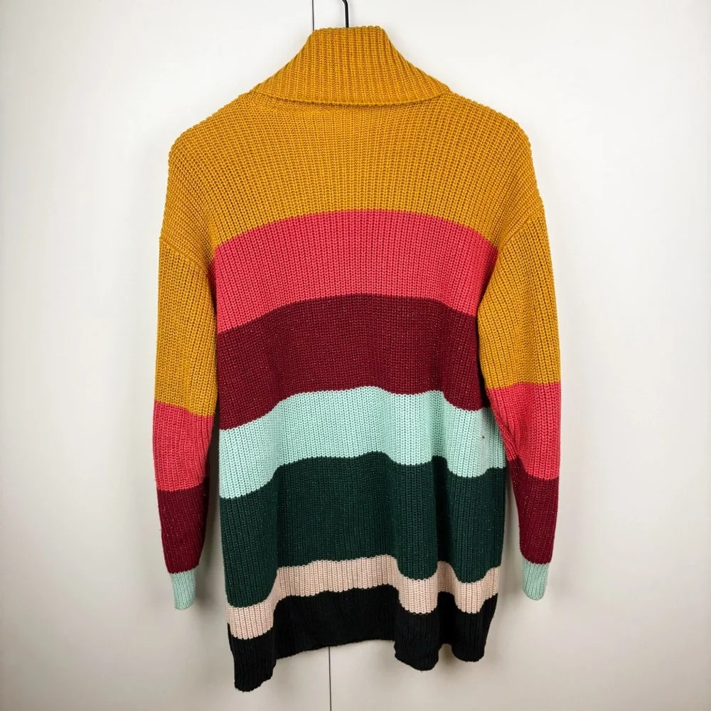 Farm Rio Anthropologie Boldly Striped Turtleneck Sweater Mini Dress Sparkle